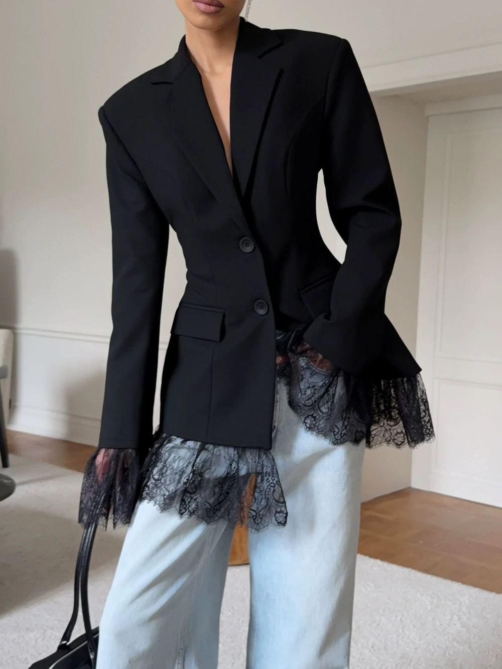 Zara High End Lace Patchwork Slim Fit Blazer